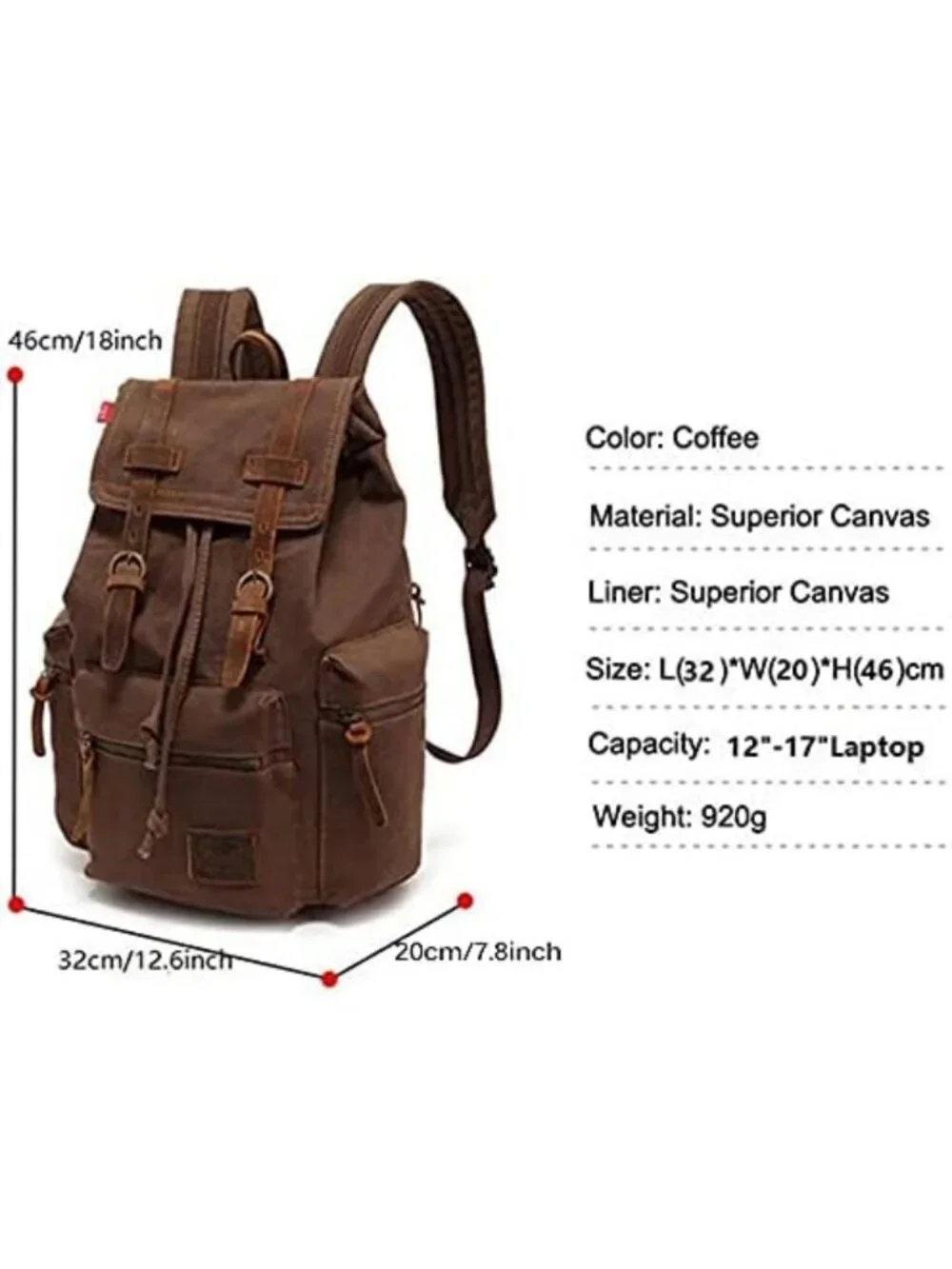 Vintage Canvas Rucksack Backpack for 12-17